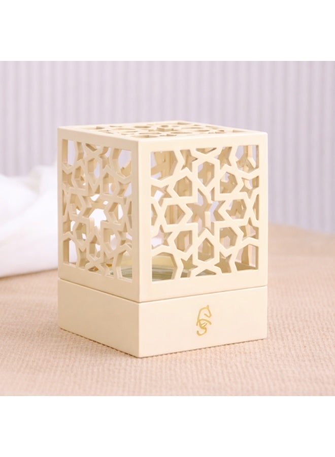 مبخرة بخور عربية فاخرة – كريمي وذهبي أبيض | حامل بخور معدني هندسي أنيق | مبخرة عصرية للعطر المنزلي، ديكور رمضان والهدايا الفاخرة - Image 1